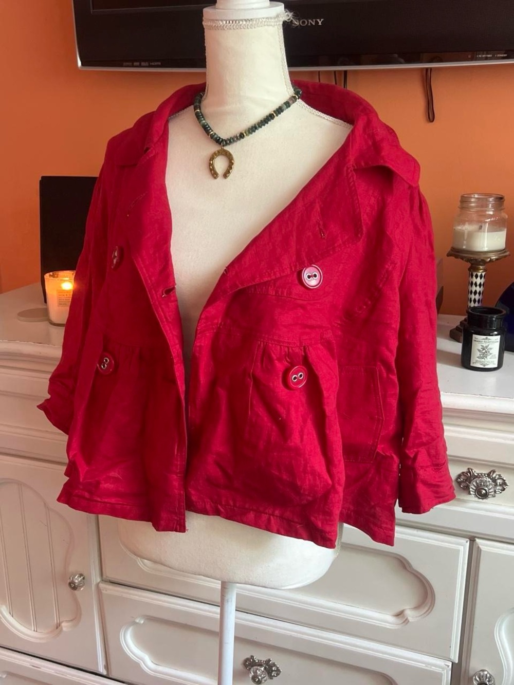 Women’s Red Lightweight Button-Front Jacket
